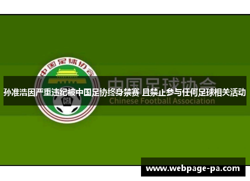 孙准浩因严重违纪被中国足协终身禁赛 且禁止参与任何足球相关活动